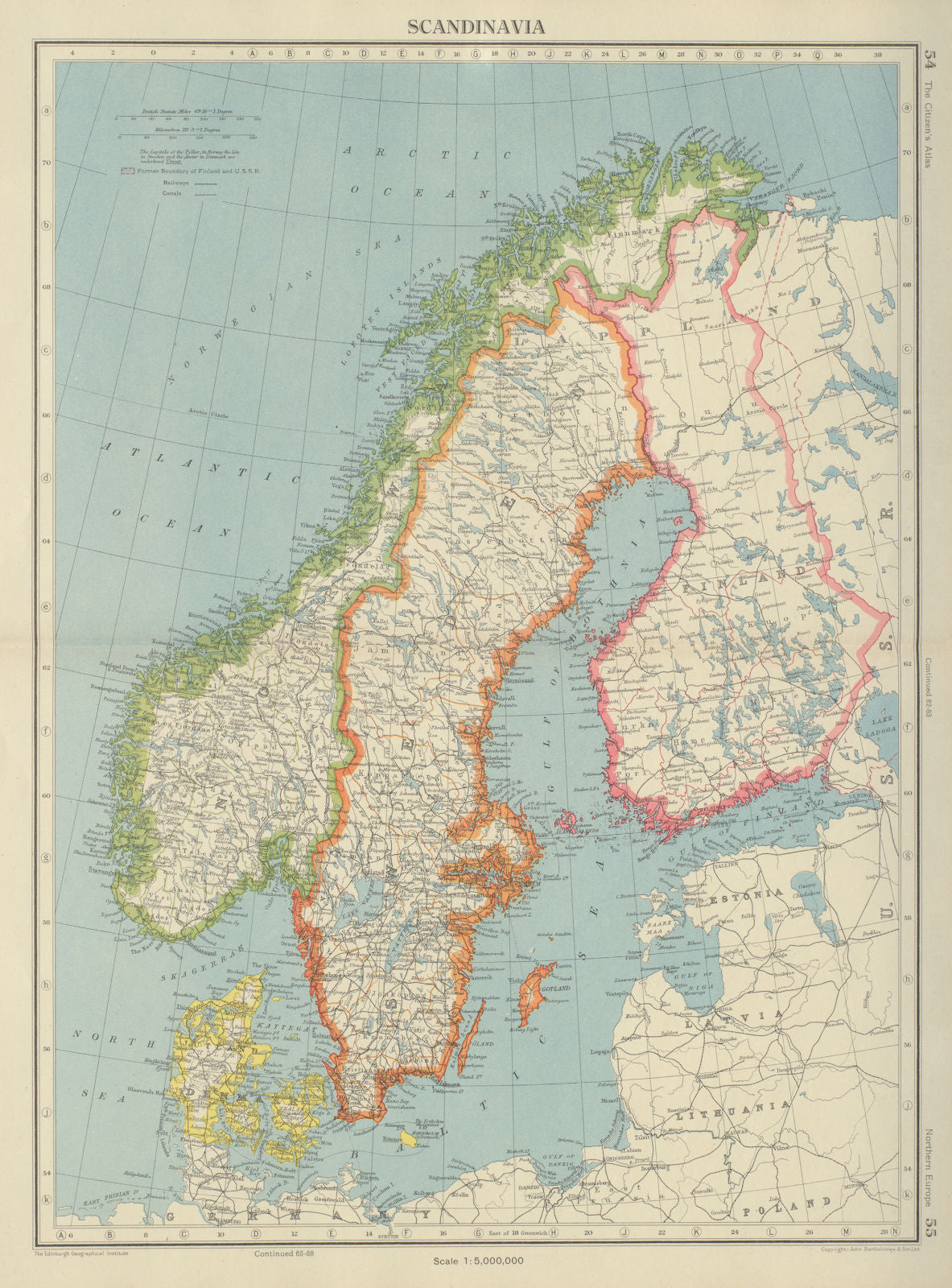 SCANDINAVIA. Sweden Norway Denmark Finland (shows < 1940 borders)  1947 map